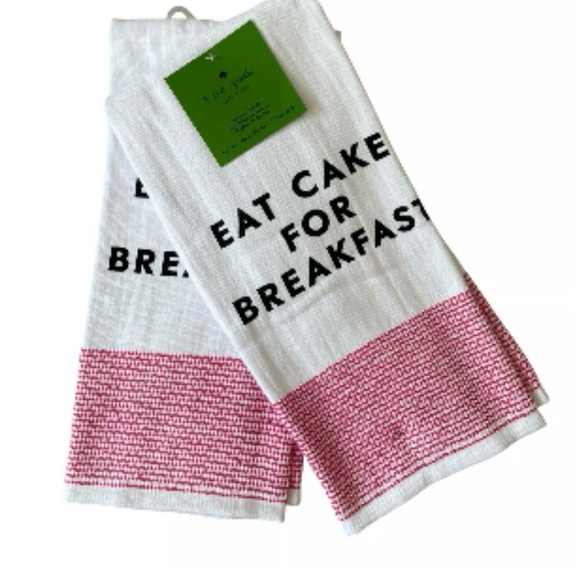 NEWSpade Set of 2 Kitchen Towels Eat Cake for Breakfast 17X28 100% Cotton - Picture 1 of 11